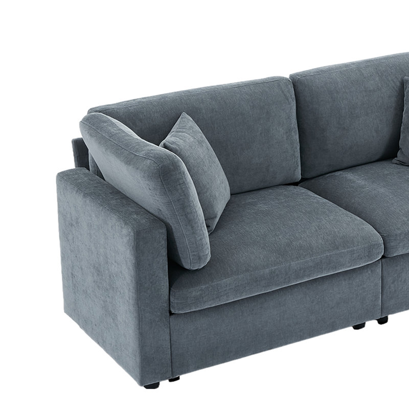 118.5” W Oversized Down-Filled 3-Seater Modular Sofa, Gray Chenille