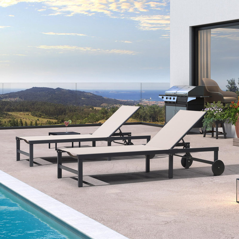 PURPLE LEAF Outdoor Chaise Lounge Chairs Set Recliner Aluminum Adjustable Chair with Wheels and Table for Poolside Beach Patio Reclining Sunbathing Lounger
