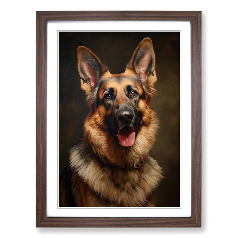 German Shepherd Symbolism - Framed Print, 46cm H x 34cm W x 2cm D, Walnut