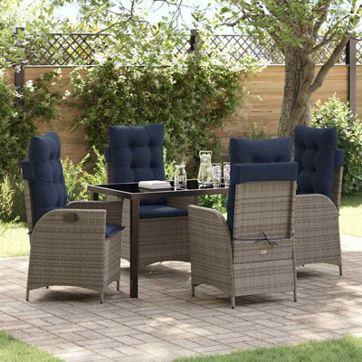  Garden Dining Set with Cushion 5 pcs Grey and Black Rattan
