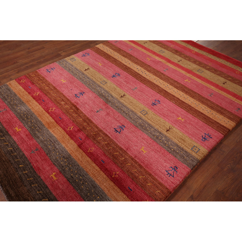 Tapis rayé rose Gabbeh 5 x 8