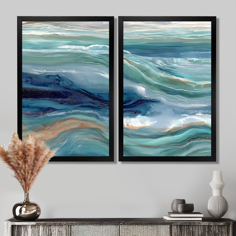 «Green River», reproduction d'art sur toile, art mural côtier vert 2 pièces, H 36 po x l 48 po, Reproduction encadrée, Noir