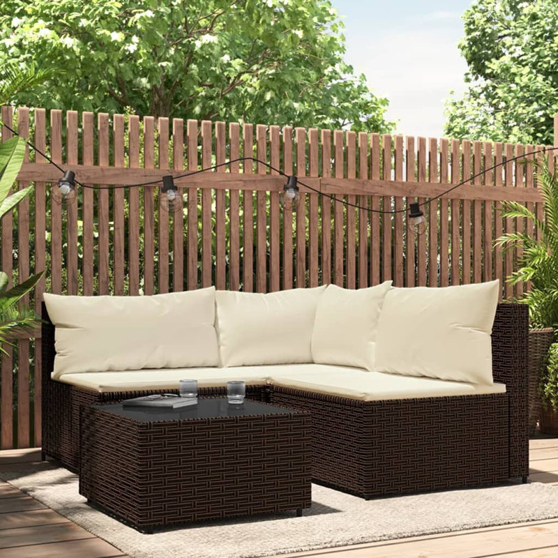 3 - Person Patio Conversation Set with Cushions, Brown, Beige