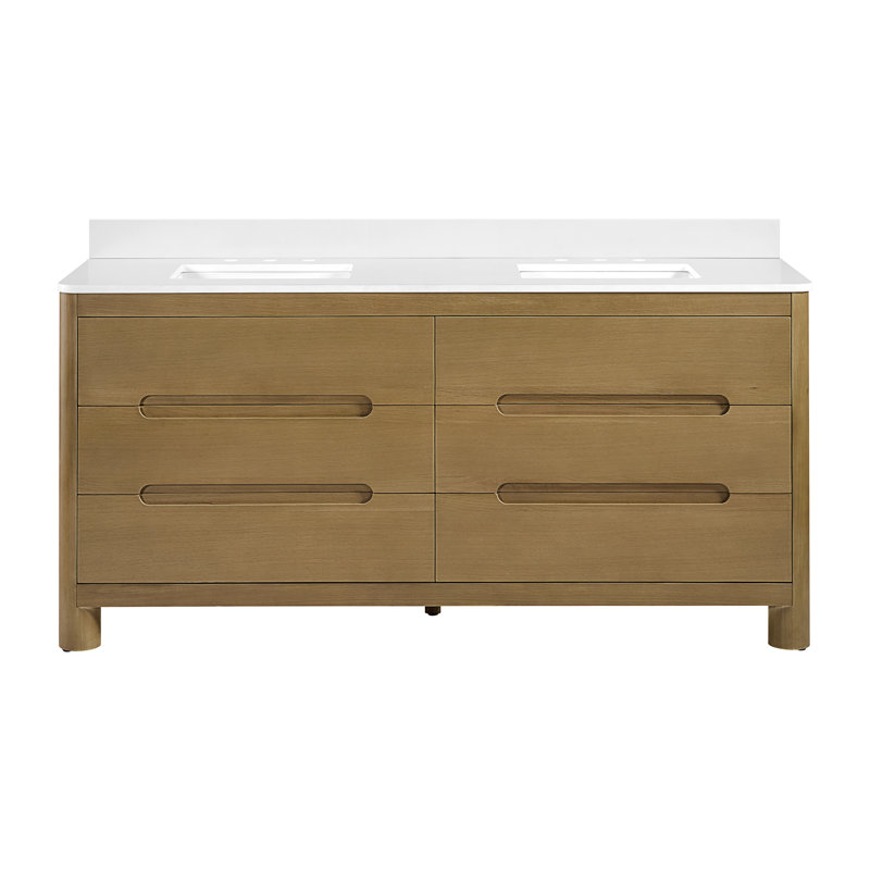 Oslo 72" Double Bathroom Vanity In Varnished Oak With White Quartz Countertop, 72"