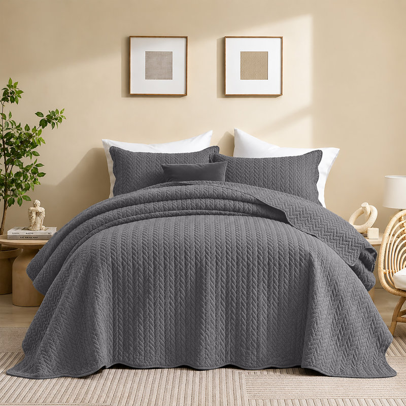 Ensemble de couvre-lit surdimensionné en microfibre moderne et contemporain avec taies décoratives, Gris
