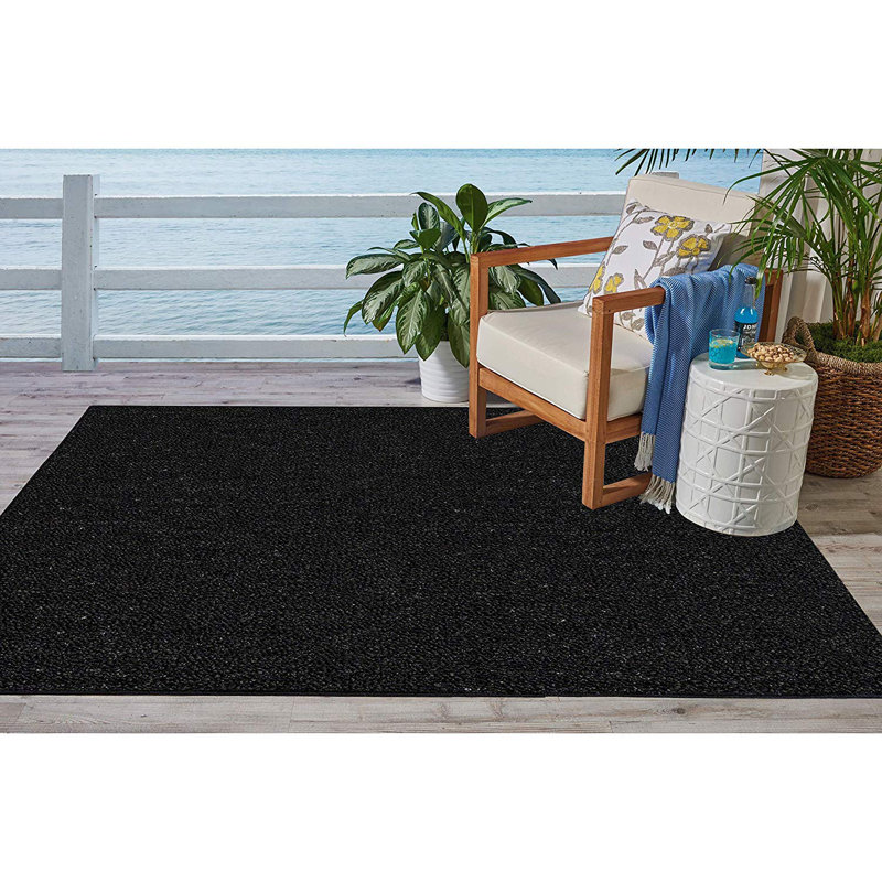 Tapis intérieur / extérieur couleur unie Analiese Collection - noir, Rectangle 9 pi x 12 pi