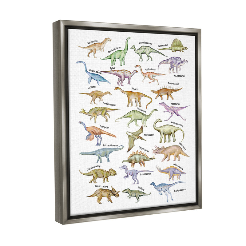 "Éducatifs anciens dinosaures" par Ziwei Li sur toile, Cadre flottant gris lustré, H 31 po x l 25 po