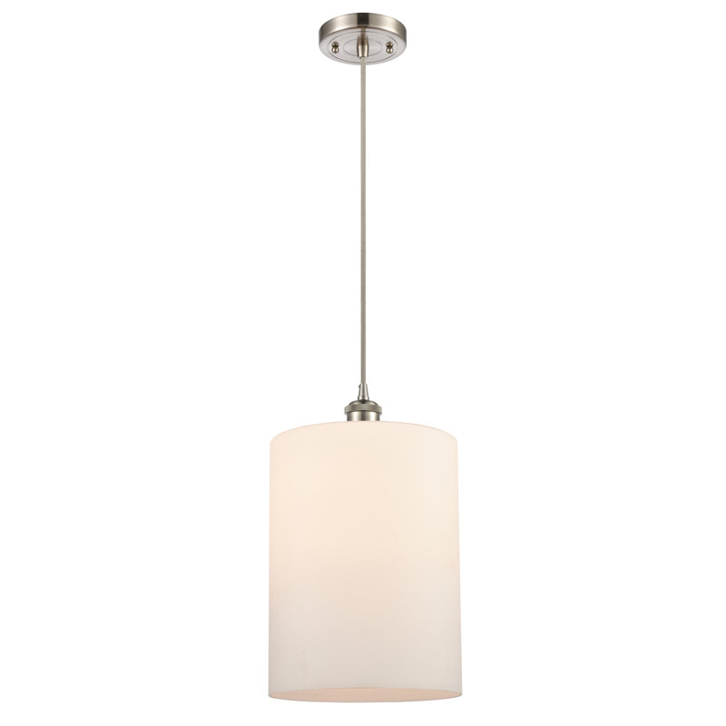 Luminaire suspendu cylindrique à 1 lumière Leilani, Ampoule non incluse, Blanc mat, Nickel satiné brossé