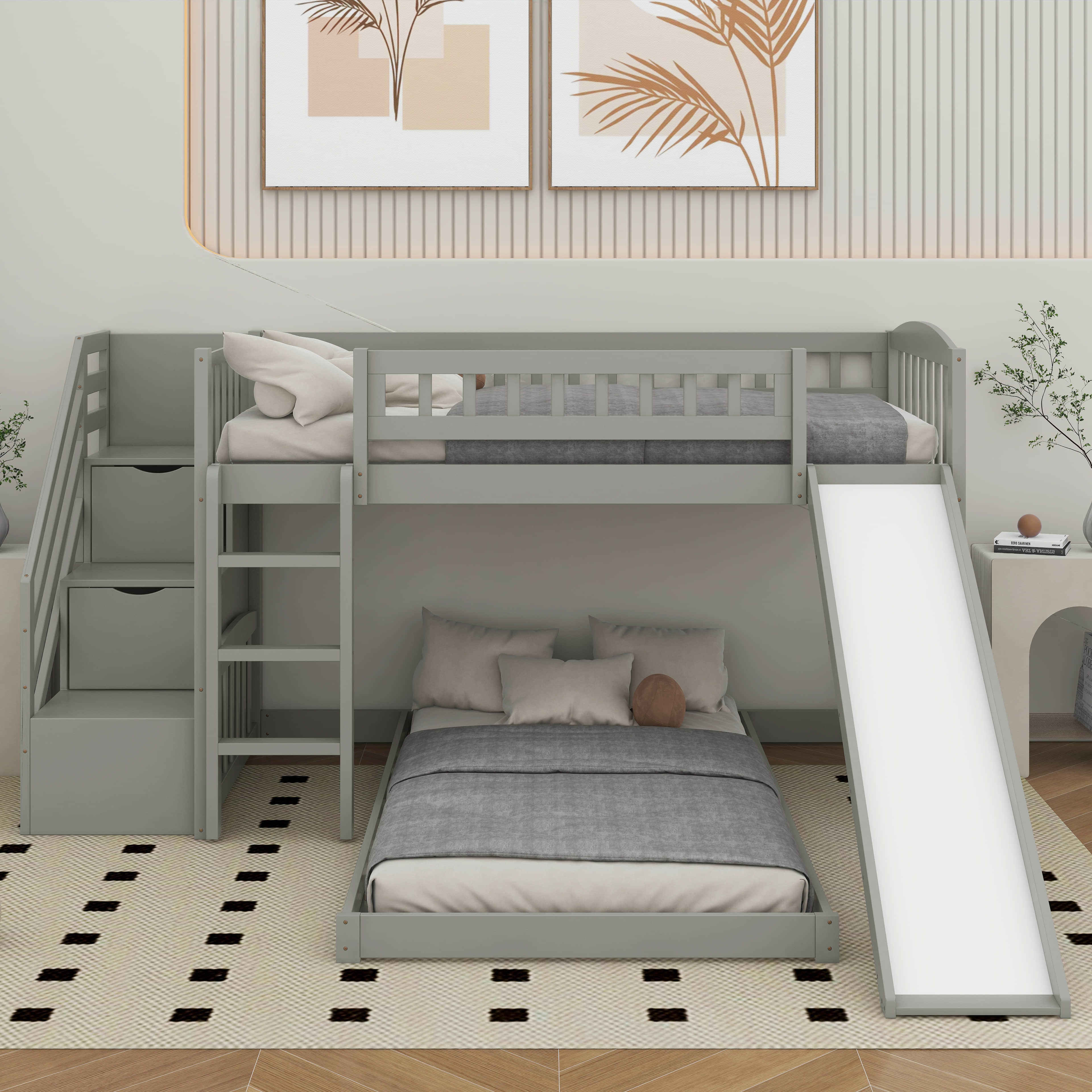 Latitude Run® Stairway Twin Over Twin Bunk Bed With Slide | Wayfair