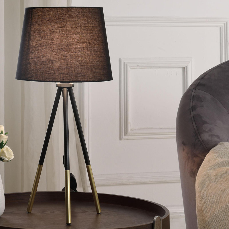 Lampe de table 20 "à trépied en métal" Devon ", noir mat / métal doré
