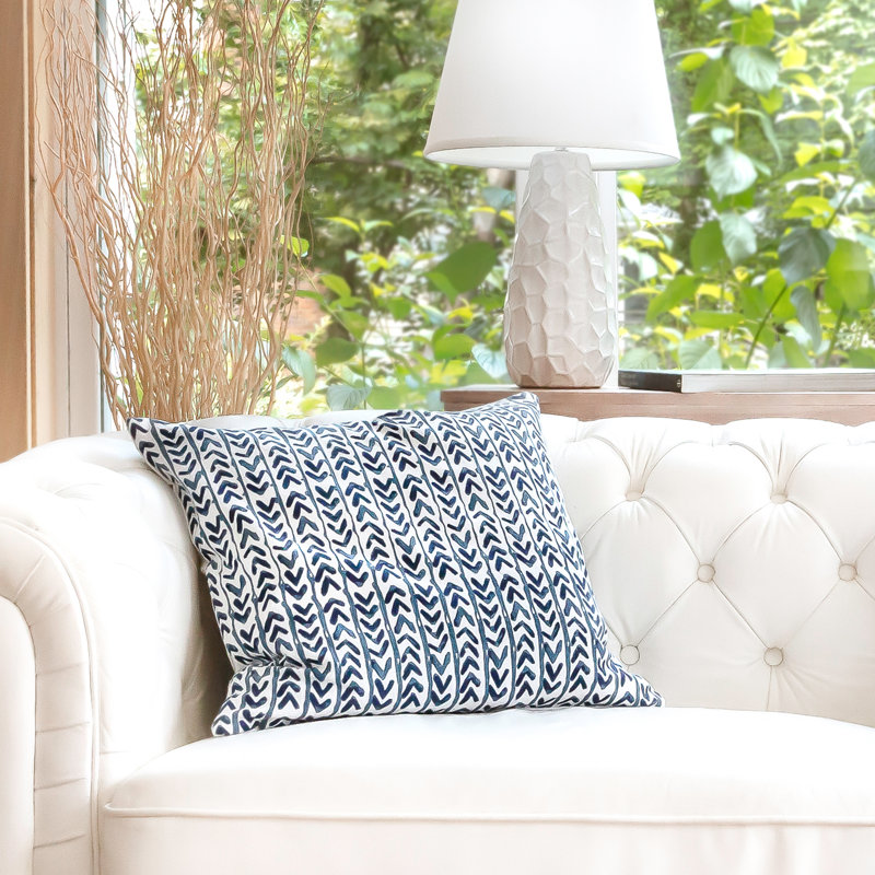 Navy Soft Cotton 20"x20" Geometric Print Throw Pillow Cover