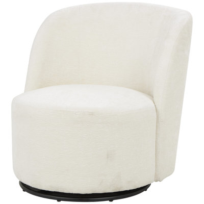 Polyester Round Swivel Boucle White Accent Chair with Black Base
