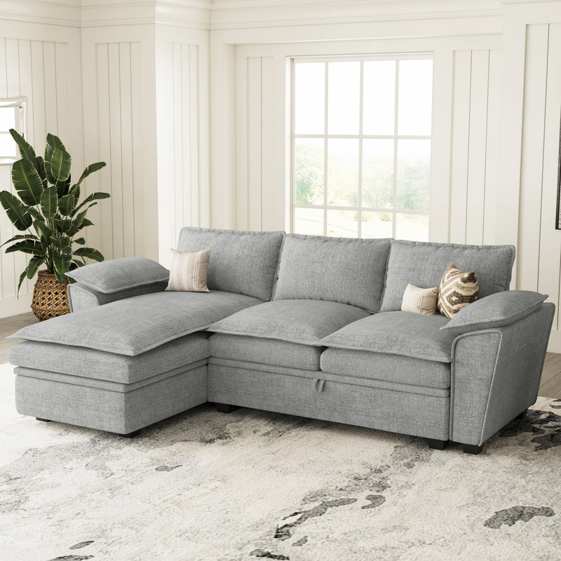 Canapé modulaire rembourré en L avec méridienne, Gris chenille