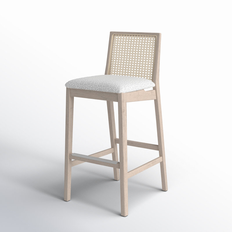 Modern Brazilian Nardia Cane Bar Stool, Crafted Glaze/Nevoa/Natural, Counter Stool (25.5" Seat Height)
