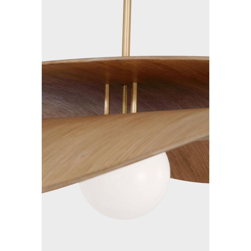 Mahalo 32" Tiered Pendant, Hand-Rubbed Antique Brass;Natural Oak