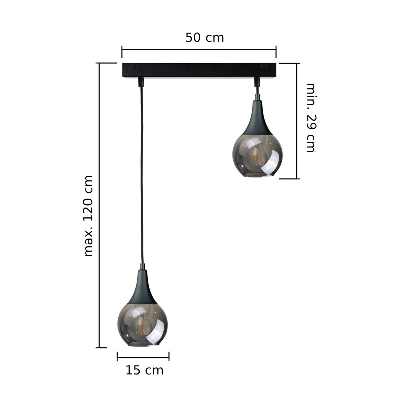 Olin - Light Clear Black Kitchen Island Pendant, Clear Black, 29cm H x 50cm W x 50cm D, 2