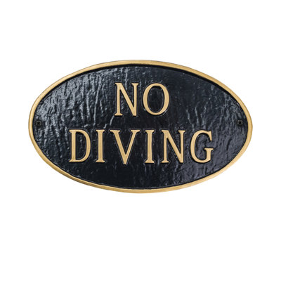 No Diving Small Oval Statement Plaque - Black/Gold