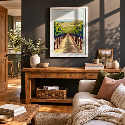 Golden Vineyard Path Rustic - Framed Print