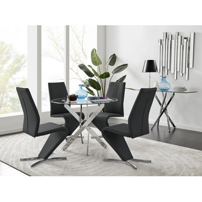 Ensemble de table de salle à manger 5 pièces en métal et verre avec 4 chaises rembourrées en similicuir et table ronde