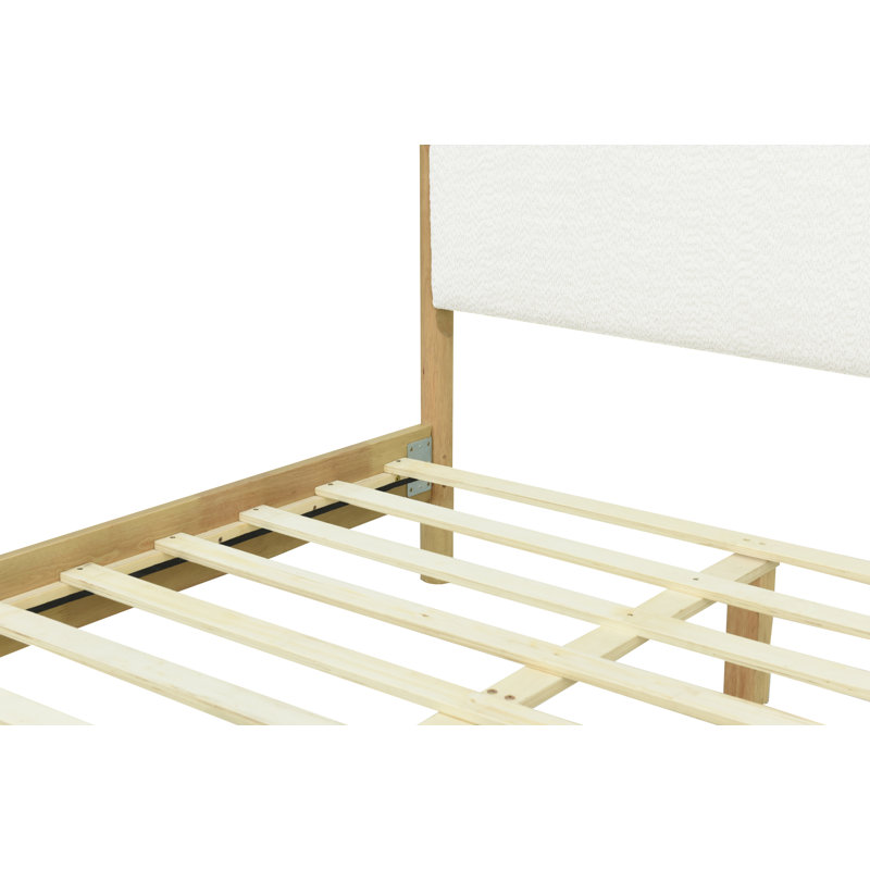 Lit capitonné moderne blanc avec pieds en bois d'hévéa, KING, blanc