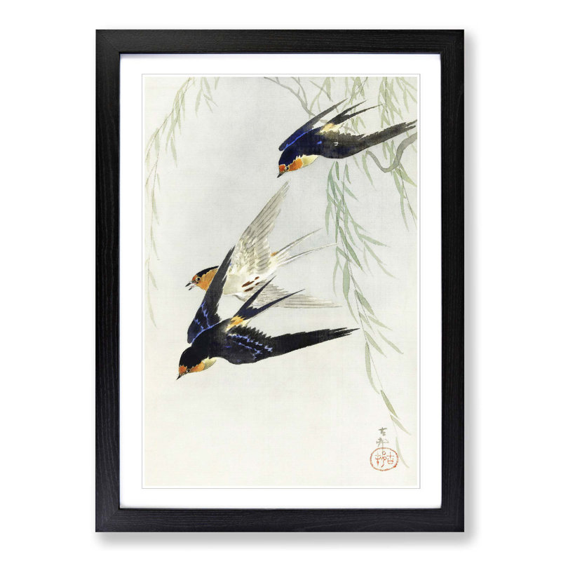 Swallows in Flight by Ohara Koson - Picture Frame Art Print on MDF, Black Framed, 36cm H x 27cm W x 2cm D
