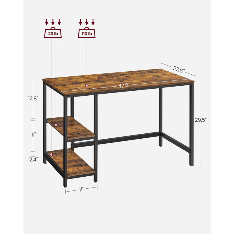 Bureau réversible Robichaux, H 29,5 po x l 47,2 po x P 23,6 po, Brun rustique / noir