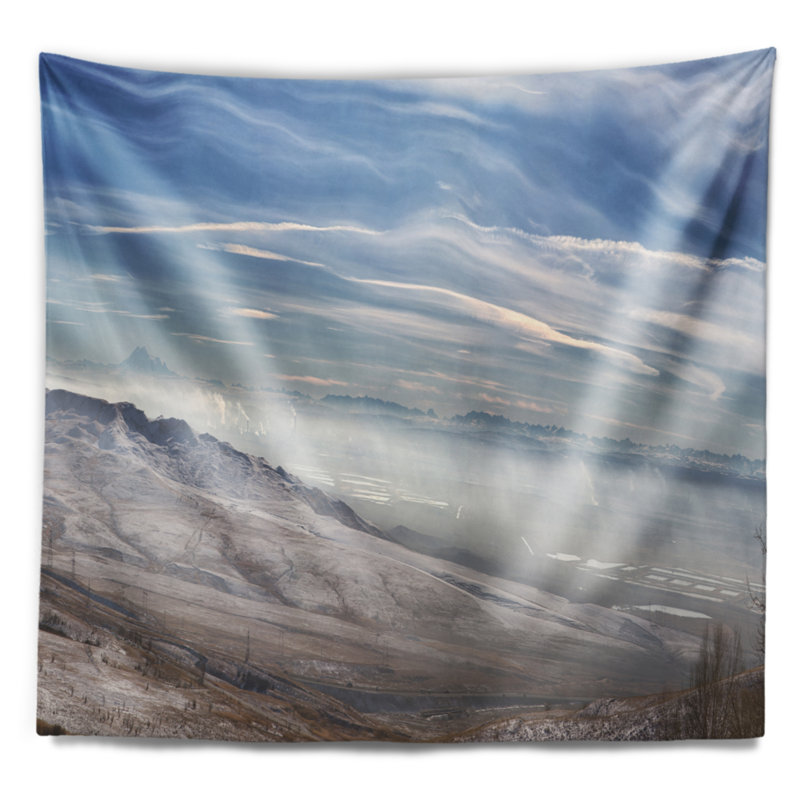 Plage, plage, montagnes d'hiver, tapisserie du Caucase, H 50 po x l 60 po