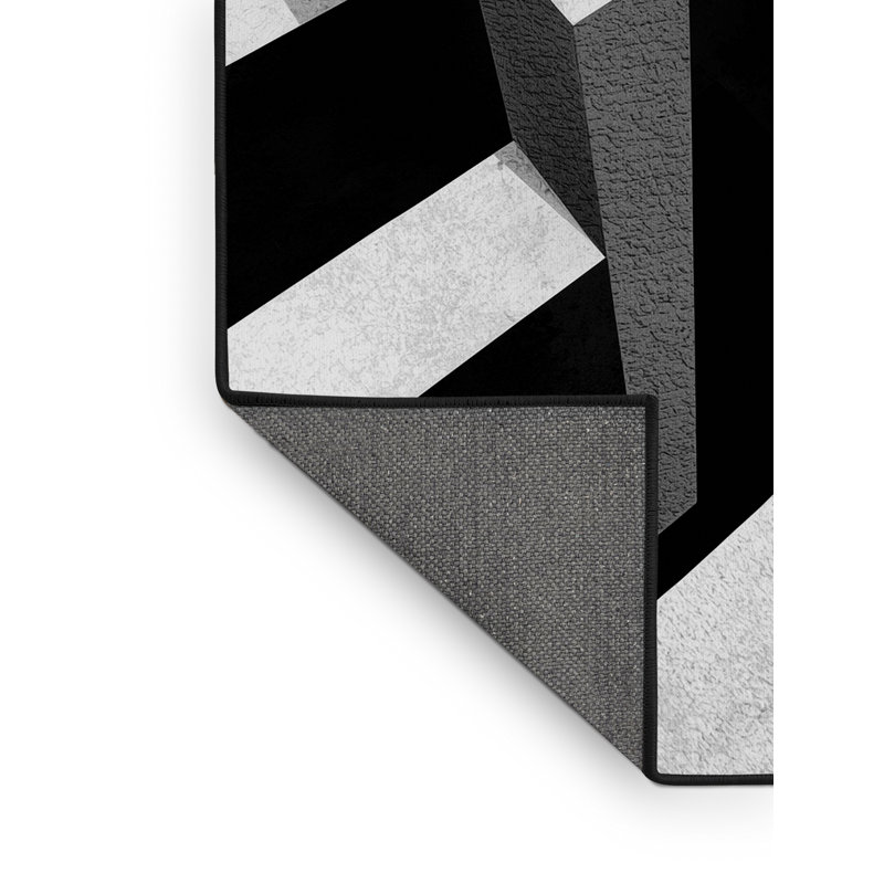 Tapis moelleux à motif géométrique moderne et contemporain de couleur moelleuse Cozine - reliure noire, 2 x 4