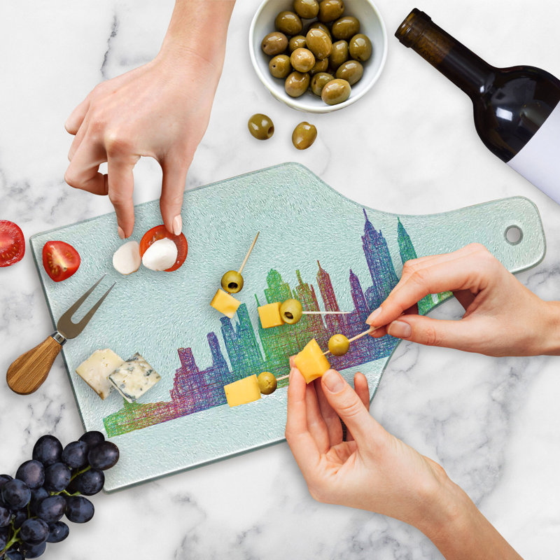 Colorful NYC Skyline Tempered Glass Cutting Board