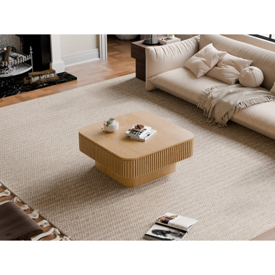 Table basse 31,5 po carrée avec rangement Table d'appoint moderne en placage de bois massif pour salon, chambre à coucher, appartement ou bureau, bois naturel