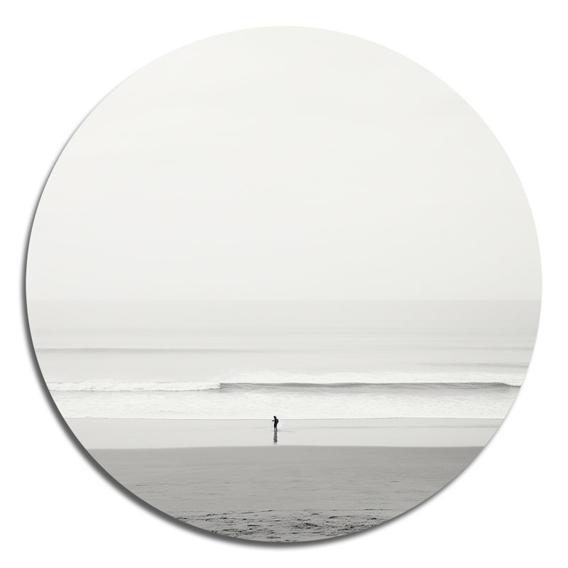 Martz, minimalisme, plage, photo, V, bord de mer, art en métal rond, H 16 po x l 16 po