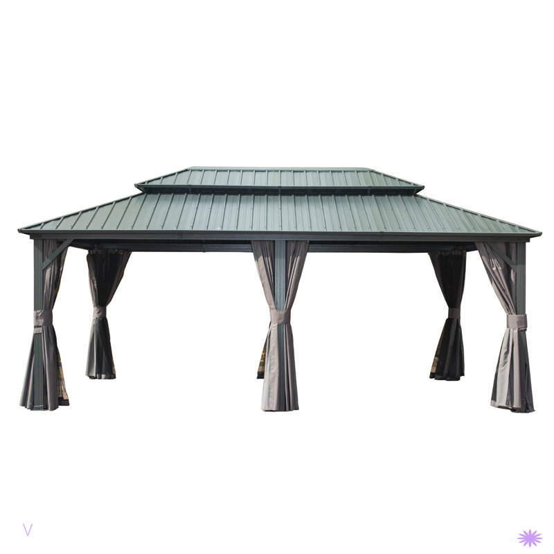 Outdoor Gazebo with Galvanized Steel Double Roof, Gray, 120.05" H x 239.93" W x 144.06" D