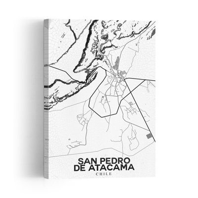 San Pedro Atacama Map Retro Vintage City Wall Art Print 1 Piece Wrapped Canvas Wall Art