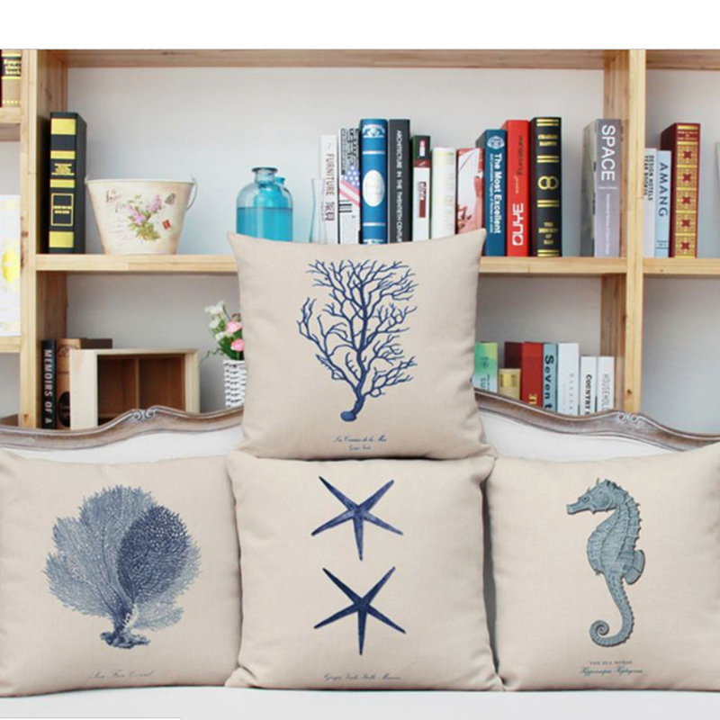 Set of 4 sea-world atmosphere throw pillow covers 