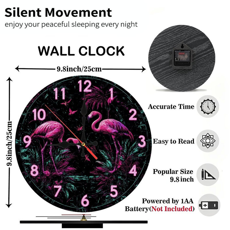Horloge avec flamants roses et plantes