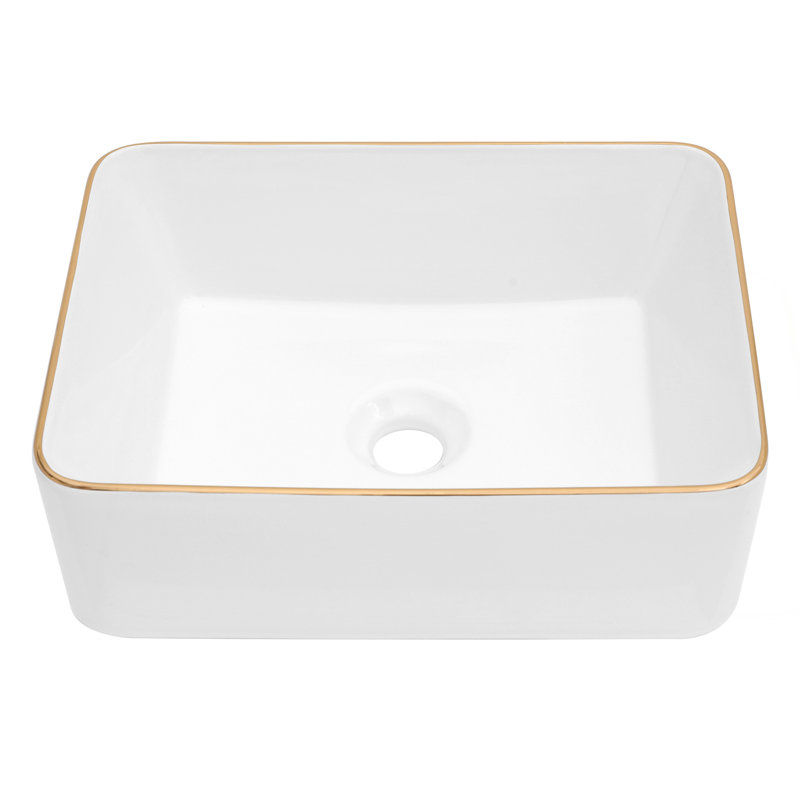 16X12 Inch White Ceramic Rectangular Vessel Bathroom Sink(Includes Only The Bathroom Sink), Gold
