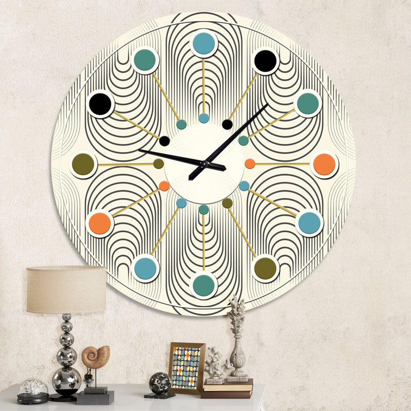 Horloge murale moderne Mid-Century à motif géométrique monochrome X, Moyenne