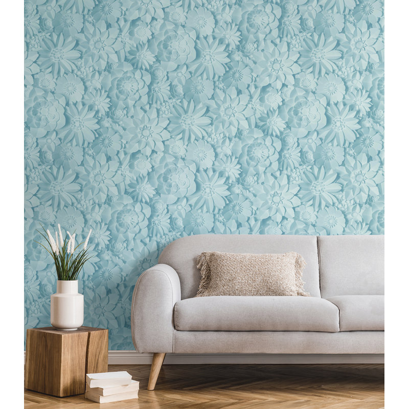 Papier peint floral Dacre, Bleu clair