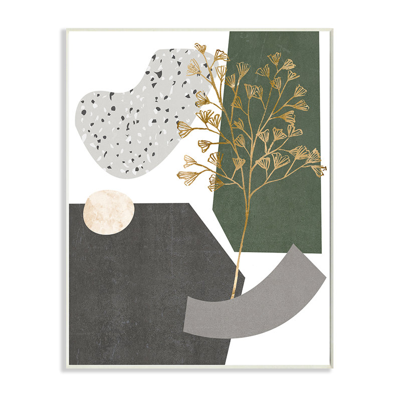Formes abstraites avec détails floraux dorés par Melissa Wang - impression d'art graphique, Plaque en bois