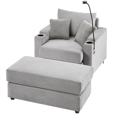 57.1"W Grey With Hidden Storage , Movable , Two Cup Holders, Phone Holder And Thick Back Cushion 41.7"D Single Ports, Holders Comfortable Seat For Living Room Use