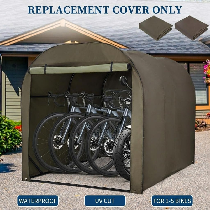 420D Heavy Duty Bike Shelter Replacement Cover, 3-Bike Capacity, Waterproof UV-Resistant Outdoor Storage Unit for Carport Garage, Army Green, W156×D220×H165cm