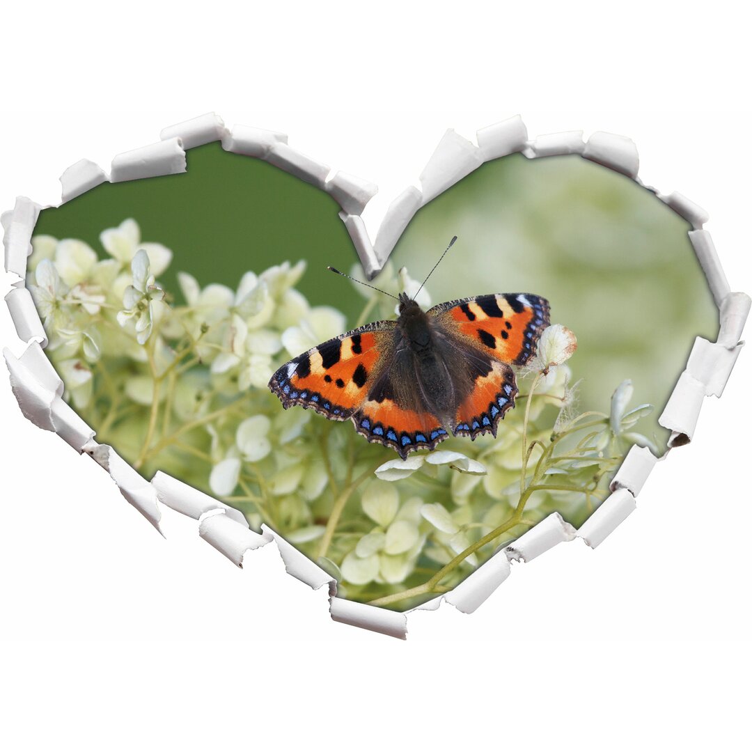 Bunter Schmetterling auf weißen Blüten Wandsticker