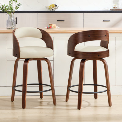 Comfortable Swivel Counter Stool With Durable Solid Wood Legs