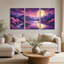 «Pink Blossom Trees and Purple Mountains Under Full Moon», ensemble de 3 toiles murales-133443897