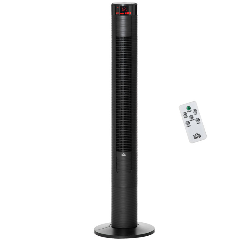 HOMCOM Freestanding Tower Fan Cooling For Bedroom With 3 Speed, 12H Timer, Oscillating, LED Panel, Remote Controller, Black