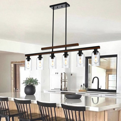Luminaire suspendu pour îlot de cuisine noir mat à 6 lumières Pelzer