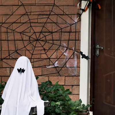 2 pièces de 3 m de toile d'araignée d'Halloween, fausse toile d'araignée ronde géante pour une maison hantée effrayante, des bonbons ou un sort, des cadeaux de fête de jardin intérieur extérieur, des accessoires de corde d'araignée effrayants réalistes