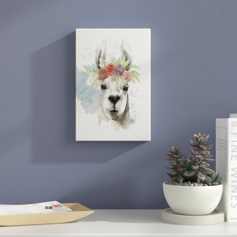Llama Flora I by Grace Popp - Painting on Canvas, 30cm H x 20cm W, Wrapped Canvas
