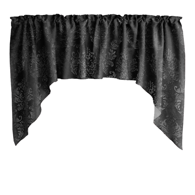 Gallinas Velvet Damask Swag Window Valance, Black