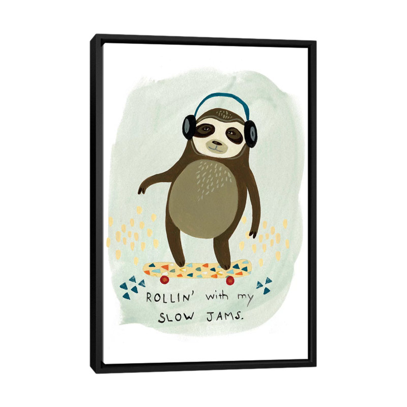 «Hipster Sloth II», impression sur toile tendue, H 26 po x l 18 po x P 1,5 po, Toile avec cadre noir, Pas de tapis